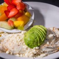Egg White Omelette · With ortega chilies, avocado, onions and feta.