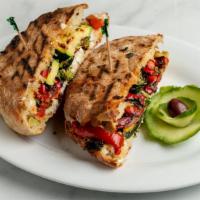 Veggie Sandwich · Grilled zucchini, bell peppers, onions, broccoli, marinated in parsley, garlic, and olive oi...