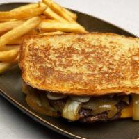 Patty Melt · Swiss cheese, American cheese, sautéed onions and mayo on grilled rye bread.