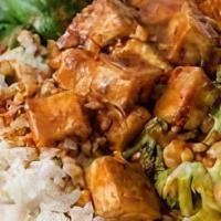 Thai Peanut Buddah Bowl · Chicken breast dressed in our house thai peanut sauce with brown rice, carrots, cabbage, pea...