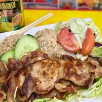 Bbq Chicken Salad · Mixed greens with cucumber and tomato.