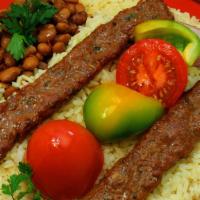 Lula Kebob Plate · Ground beef with two side orders and pita.