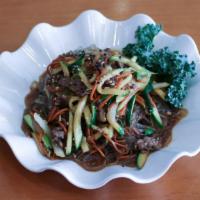 Japchae · Vegan. Stir-fried Glass Noodle with Vegetables.