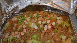 Pancit Bihon · (rice stick noodles cooked with pork chicken & shrimp).