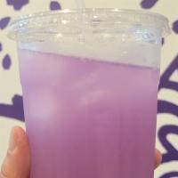 Butterfly Lychee Lemonade · All natural lemonade with Lychee flavoring and organic butterfly pea tea.