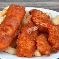 1 Wild Fish, 4 Wild Shrimp & Fries Combo · Ale - battered wild pacific cod