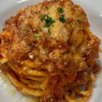 Amatriciana Pasta · House made fresh curvy rigati made with the highest quality Italian flour, onion, pancetta, ...