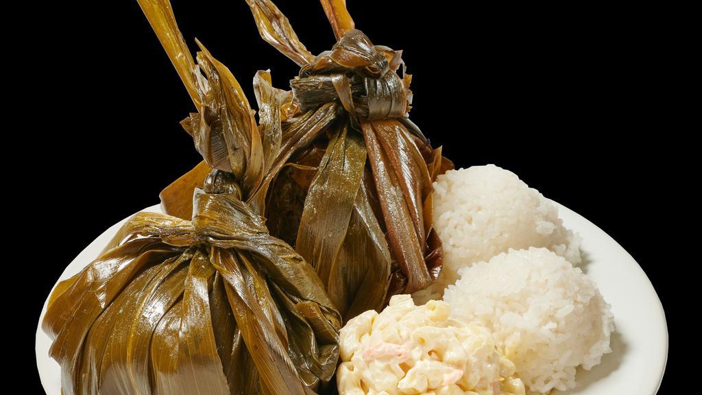 Pork Lau Lau Plate · Side come with Two scoops of Rice and One Macaroni salad.