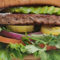 Impossible Burger Veggie Style · Impossible Burger with Slivered Avocado & Destemmed Cilantro. LTPO(Lettuce, tomato, pickle, ...