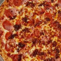 Meat Lovers (Medium) · Cheese, pepperoni, ham, bacon, meatballs, and sausage.