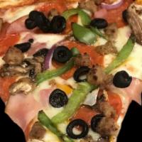 Special (Medium) · Cheese, pepperoni, ham, bacon, onions, green peppers and mushrooms.