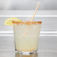 Mexcal Margarita · Sombra Mezcal, Triple Sec, Lime Juice, and Simple Syrup with a Tajin Rim.