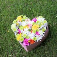 Spring  Heart Shaped Box  · Mix seasonal flowers in a heart shaped box