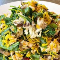 Breakfast Salad · Turmeric rice scrambled with egg whites, spinach, mixed mushrooms, ginger, garlic, and organ...