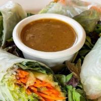 Asian Spring Rolls · Vietnamese-style spring rolls filled with snow peas, carrots, cucumbers, avocado, kelp noodl...