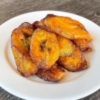Side Plantains · Ripe, sliced plantains fried in NON-GMO cold-pressed canola oil. Vegan, vegetarian, gluten f...