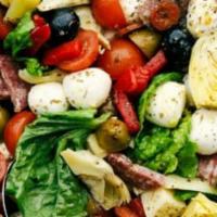 Antipasto · Mixed greens, tomatoes, olives, red onion, mushrooms, pepperoni, ham, salami, Mozzarella che...