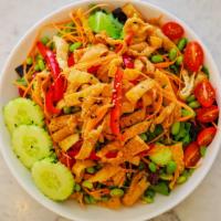 Thai Joint Salad · Edamame, cucumbers, red bell pepper, shredded carrot, cherry tomatoes, spring mix, romain le...