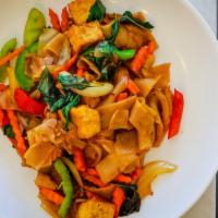 Drunken Noodle  · Wide rice noodle sautéed in a mixture of onions, bell peppers, carrots, and fresh basil in o...