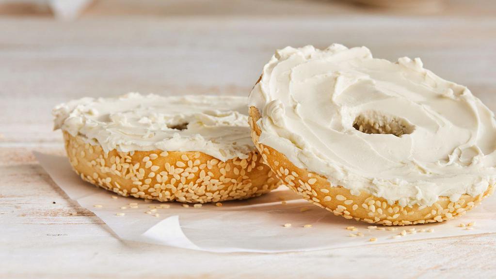 Single Bagel With Cream Cheese · Authentic NY style kettle-boiled bagel baked fresh all day with any delicious cream cheese flavor or spread.