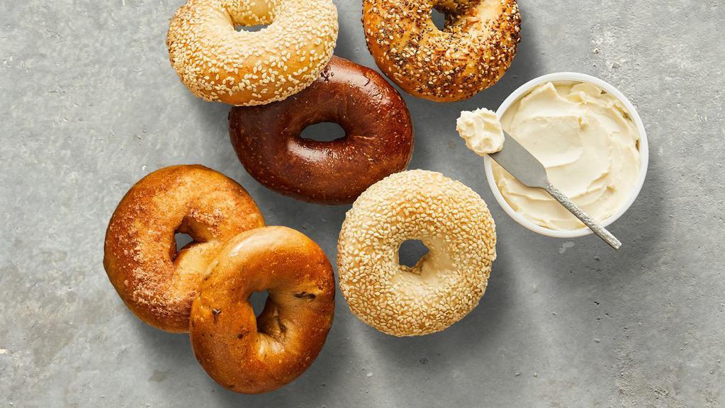 Bagel Bundle · 2 Plain bagels, 1 Sesame bagel, 1 Blueberry bagel, 1 Whole Wheat bagel, and 1 Cinnamon Raisin bagel and your choice of 1 cream cheese tub