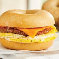 Egg, Sausage & Cheese · A perfectly seasoned fresh-cracked egg along with breakfast pork sausage topped with your ch...