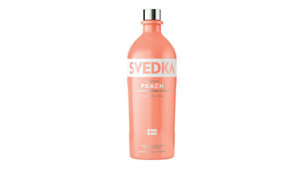 Svedka Vodka Peach (1.75 L) · SVEDKA Peach Flavored Vodka is a smooth and easy-drinking vodka with natural peach flavor, making it an ideal addition to countless vodka cocktails. Made with the finest spring water and winter wheat, this deliciously fruity vodka blend is distilled five times to remove impurities, resulting in a clean, clear taste with a balanced body and a subtle, rounded sweetness. A silky-smooth texture and clean, mouthwatering acidity make this SVEDKA vodka delicious on the rocks or in peach vodka drinks. Experience the warm and fuzzy peach flavor of this fruity vodka mixed into sweet cocktails, like the signature MAKE ME BLUSH vodka martini or a Tropical Peach Freeze vodka drink, or chill this 1.75 liter bottle of distilled vodka for enjoying in a vodka on the rocks, savoring the crisp finish. BRING YOUR OWN SPIRIT.¬Æ ENJOY RESPONSIBLY. ¬©2021 Spirits Marque One, San Francisco, CA. Flavored Vodka 35% alc/ vol