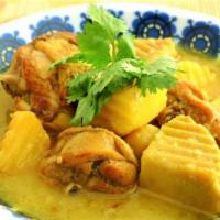 Curry Soup · Savory Thai yellow coconut curry soup choice of meat and fresh vegetables served with steame...