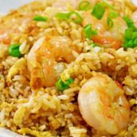 Seafood Fried Rice · Seafood fried rice with squid, shrimp, imitation crab and fish balls.