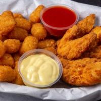 Chicken Tenders With Tater Tots · Served with honey mustard and ketchup.