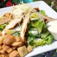 Chicken Ceasars · Romaine lettuce, topped with grilled chicken, ground parmesan, shredded parmesan  and crouto...