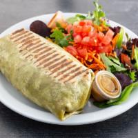 Veggie Burrito · (Vegetarian, Vegan). Brown rice, black  beans, grass-fed or vegan cheese, dairy or vegan sou...
