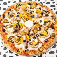 Combination Pizza · Beef pepperoni, beef Italian sausage, turkey ham, beef salami, mushrooms, bell peppers, oliv...