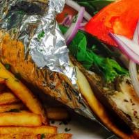 Chicken Gyro · Thin marinated slices of chicken topped with fresh lettuce, onions, tomatoes, and tzatziki s...