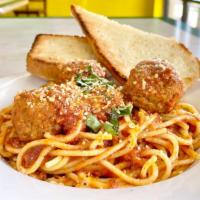 Naples Spaghetti  · Pasta and meat sauce mixed, served with garlic bread.
Add meatball for an additional charge.