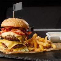 Super Bacon Cheeseburger (Double) · Juicy grilled beef burger smashed to perfection, topped with melted American cheese and cris...