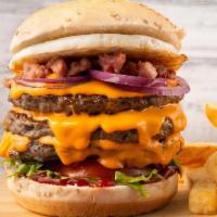 Super Bacon Cheeseburger (Triple) Combo · Juicy grilled beef burger smashed to perfection, topped with melted American cheese and cris...