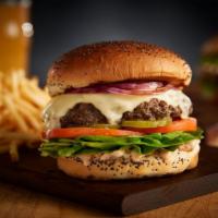 Eureka! American Cheeseburger · American, Swiss, grilled red onion, butter lettuce, tomatoes, pickles, and special sauce.