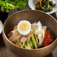Spicy Naengmyeon (Spicy Cold Buckwheat Noodle) - 비빔냉면 · 비빔냉면 Buckwheat Noodles Mixed with Vegetables in Spicy Gochujang Sauce