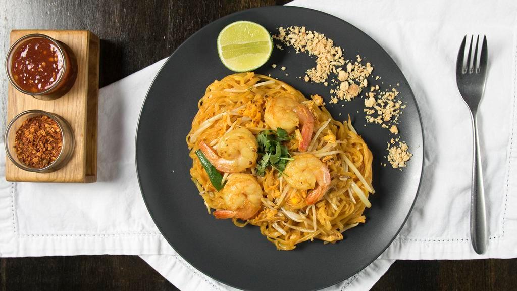 H-6. Pad Thai · Famous Thai noodles with peanuts, bean sprouts, scallion and egg.
