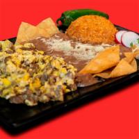 Huevos Con Carne · All plates come with rice, beans, salad and corn or flour tortillas.