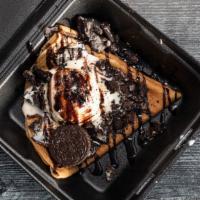Oreo Crepe · Inside: Nutella
On top: Chocolate syrup, Vanilla ice cream and Oreo cookies.