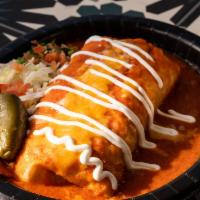 Wet Burrito · Includes Meat, Rice, Beans, Onions, Cilantro, Cheese, Sour Cream, & Wet Sauce