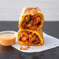 The One Breakfast Burrito · 3 slices of crispy thick-cut bacon, sauteed chicken apple sausage, triple egg omelet, chili ...