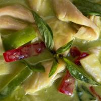 Green Curry · Green curry, coconut milk, bamboo shoots, bell pepper, white onion, basil leaves. Serve with...