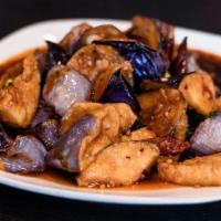 Eggplant With Tofu · Hot. Chinese eggplant with fried tofu and green onions stir fried in spicy Szechuan sauce. H...