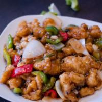 General Chicken · Hot. Crispy breaded chicken with broccoli, bell peppers, onion and pineapple glazed with a s...