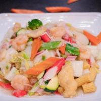 Seafood Delight · A combination of crab, shrimp, fish, broccoli, zucchini, mushroom, snow peas, carrots, napa,...