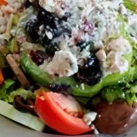 Lg Vegetarian Antipasto · Tossed Salad with fresh mushrooms, broccoli, provolone, mozzarella, parmesan, black olive & ...