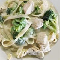 Gorgonzola Chicken & Broccoli · Chicken breast and broccoli tossed with fettuccini in our gorgonzola cream sauce.